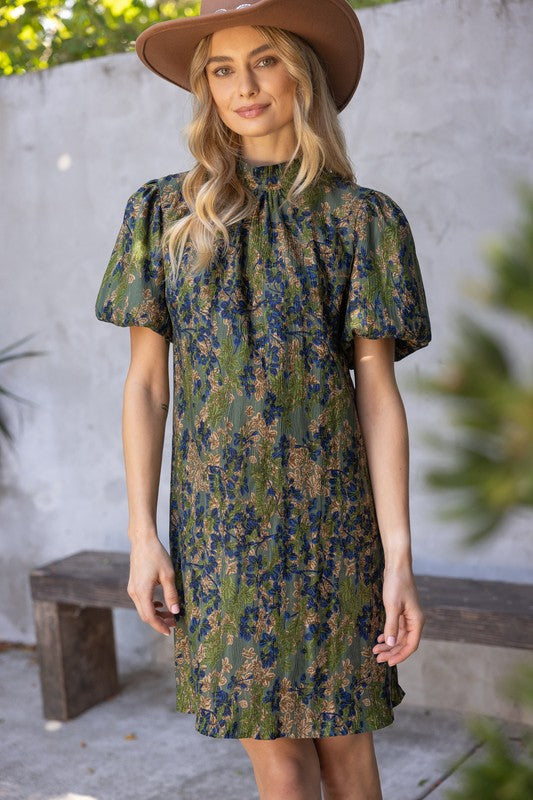 FALLING FOR YOU FLORAL DRESS--OLIVE/NAVY MIX