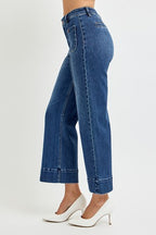RISEN HIGH RISE PINTUCK CROP WIDE JEANS--DARK