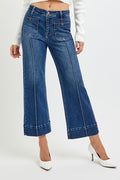 RISEN HIGH RISE PINTUCK CROP WIDE JEANS--DARK