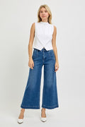RISEN TUMMY CONTROL ELASTIC BAND HIGH RISE CROP JEANS
