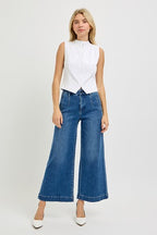 RISEN TUMMY CONTROL ELASTIC BAND HIGH RISE CROP JEANS