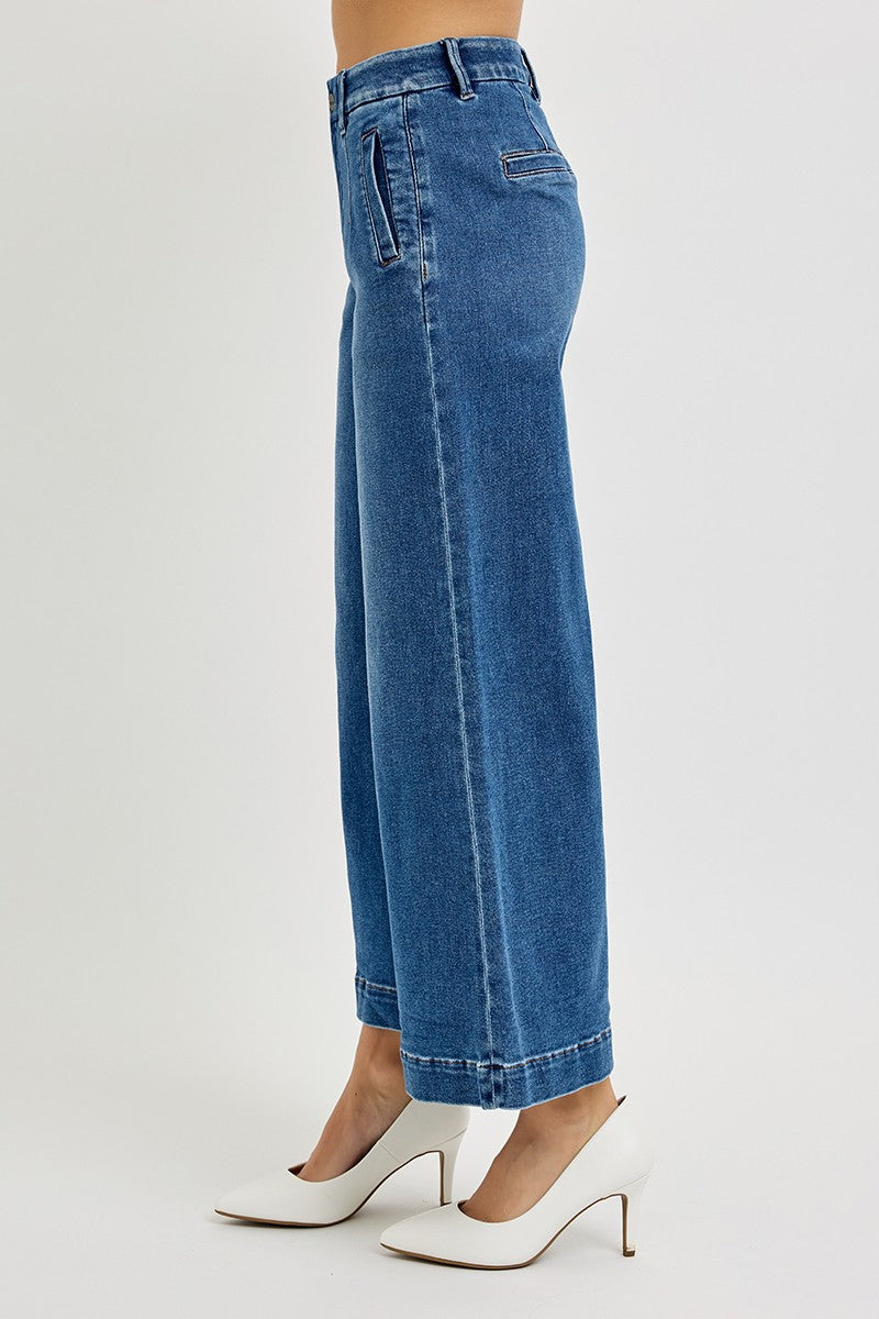 RISEN TUMMY CONTROL ELASTIC BAND HIGH RISE CROP JEANS