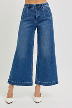 RISEN TUMMY CONTROL ELASTIC BAND HIGH RISE CROP JEANS
