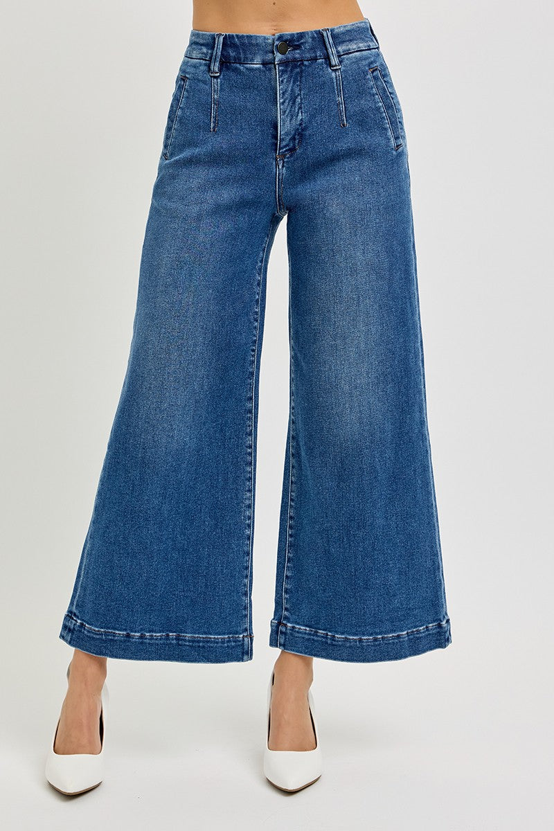 RISEN TUMMY CONTROL ELASTIC BAND HIGH RISE CROP JEANS