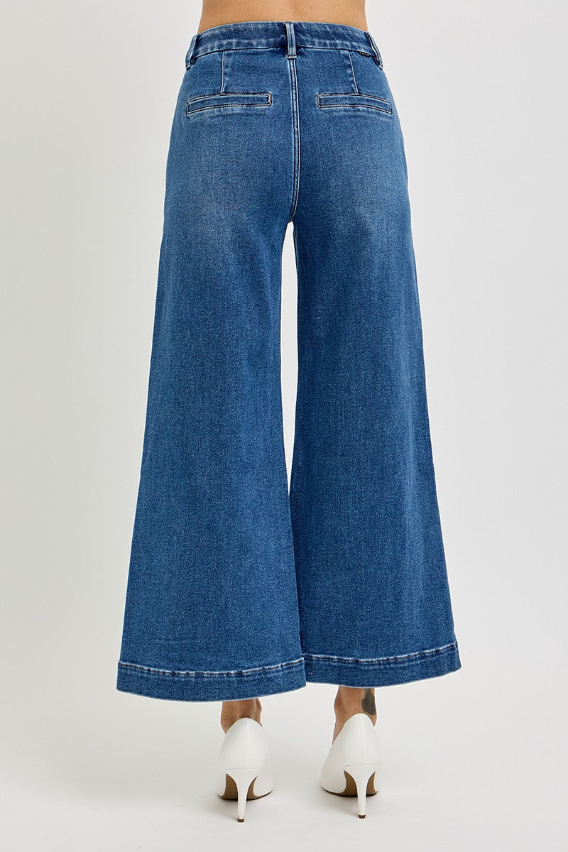 RISEN TUMMY CONTROL ELASTIC BAND HIGH RISE CROP JEANS