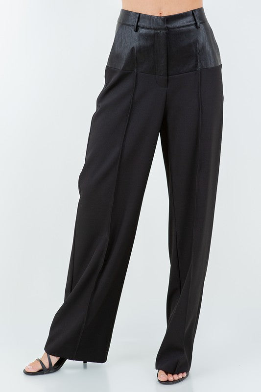 CONTRAST STRAIGHT LEG TROUSERS--BLACK
