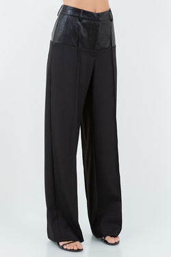 CONTRAST STRAIGHT LEG TROUSERS--BLACK