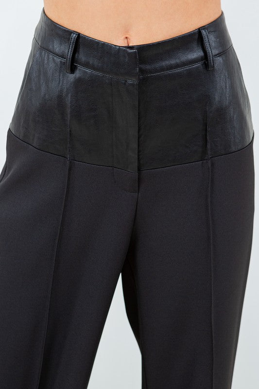 CONTRAST STRAIGHT LEG TROUSERS--BLACK