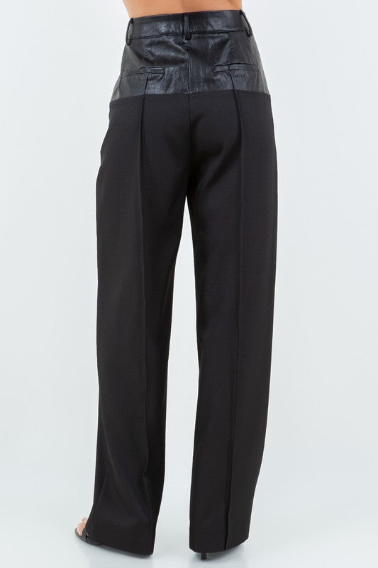 CONTRAST STRAIGHT LEG TROUSERS--BLACK