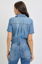 RISEN SHORT SLEEVE DENIM SHIRT--MEDIUM WASH