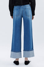 VERVET SUPER HIGH RISE BAGGY CUFFED JEANS--DK. WASH