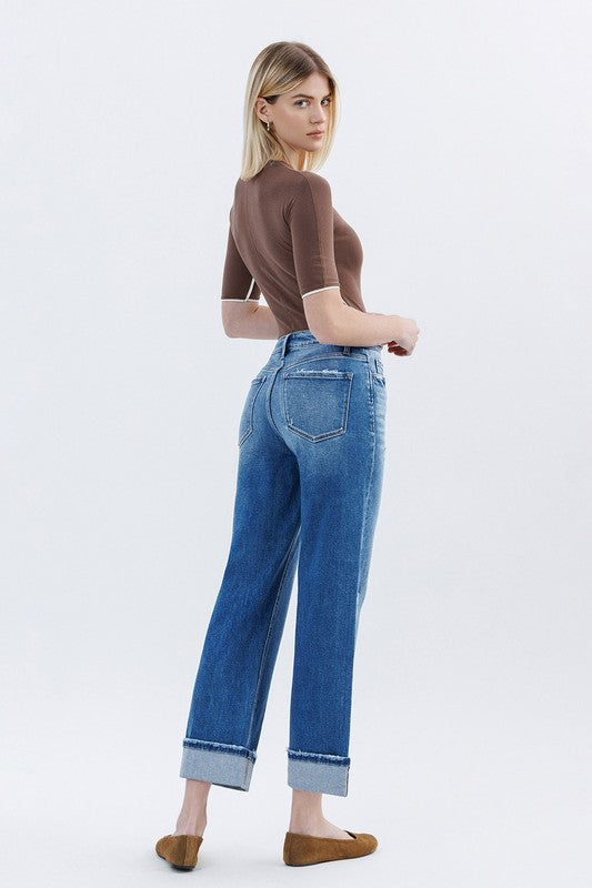 FLYING MONKEY--HIGH RISE CUFFED SLIM WIDE LEG--DK