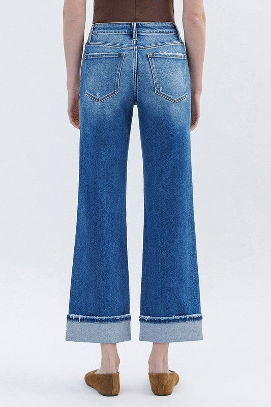 FLYING MONKEY--HIGH RISE CUFFED SLIM WIDE LEG--DK