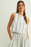 STRIPE SLEEVELESS TOP--BLACK/OATMEAL
