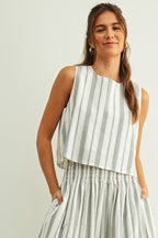 STRIPE SLEEVELESS TOP--BLACK/OATMEAL