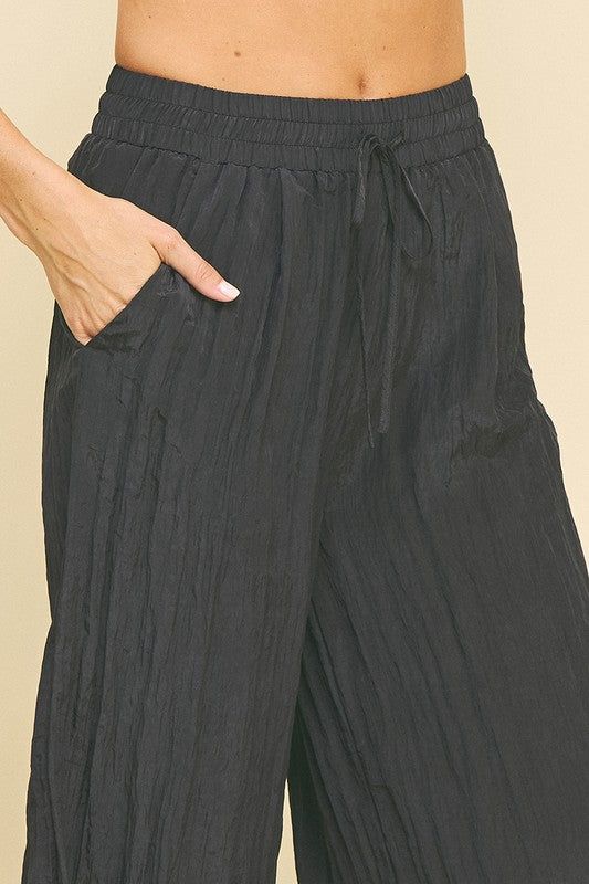 TEXTURED WIDE LEG PANTS--NAVY