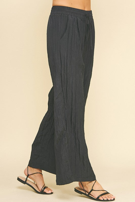 TEXTURED WIDE LEG PANTS--NAVY