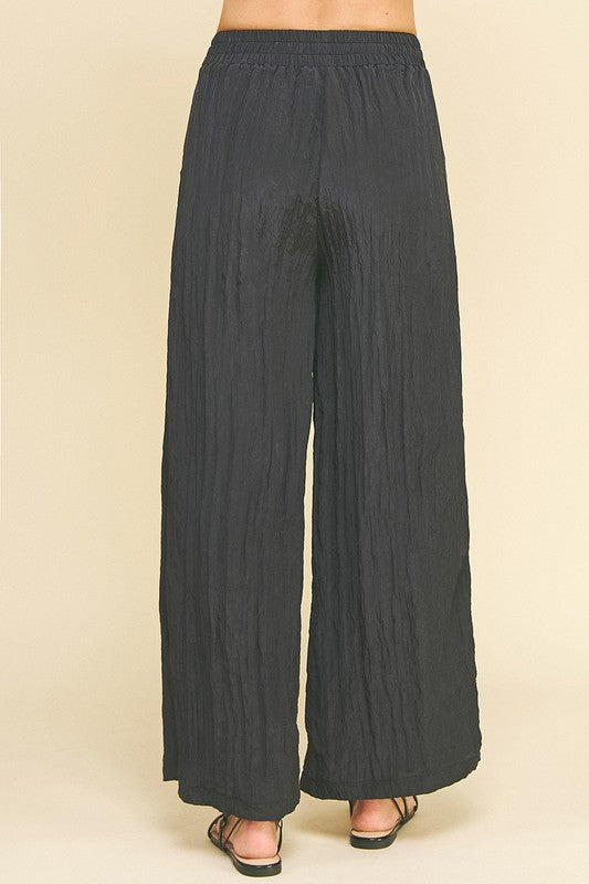 TEXTURED WIDE LEG PANTS--NAVY