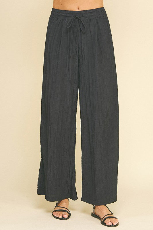 TEXTURED WIDE LEG PANTS--NAVY