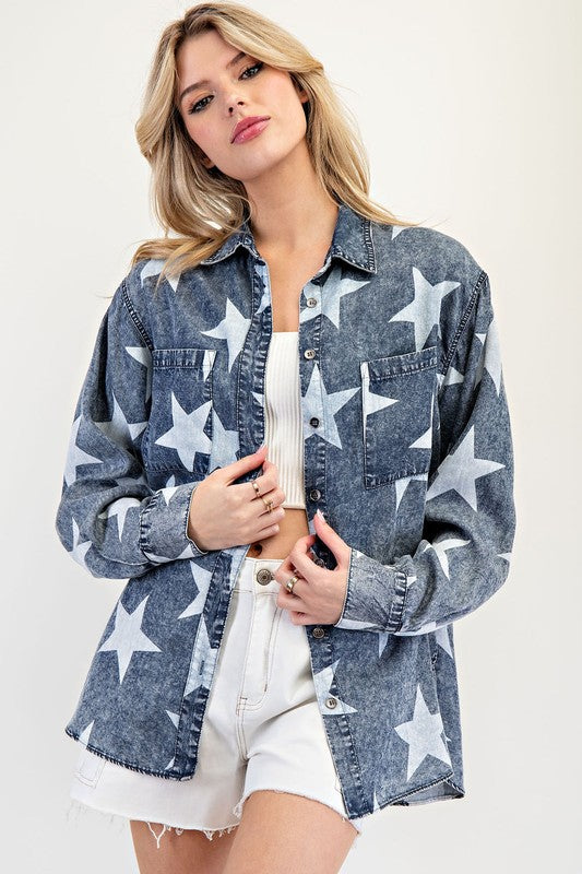 AMERICA THE BEAUTIFUL TENCEL DENIM STAR TOP