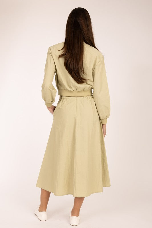 FLARE WOVEN LONG SKIRT--LIGHT LIME