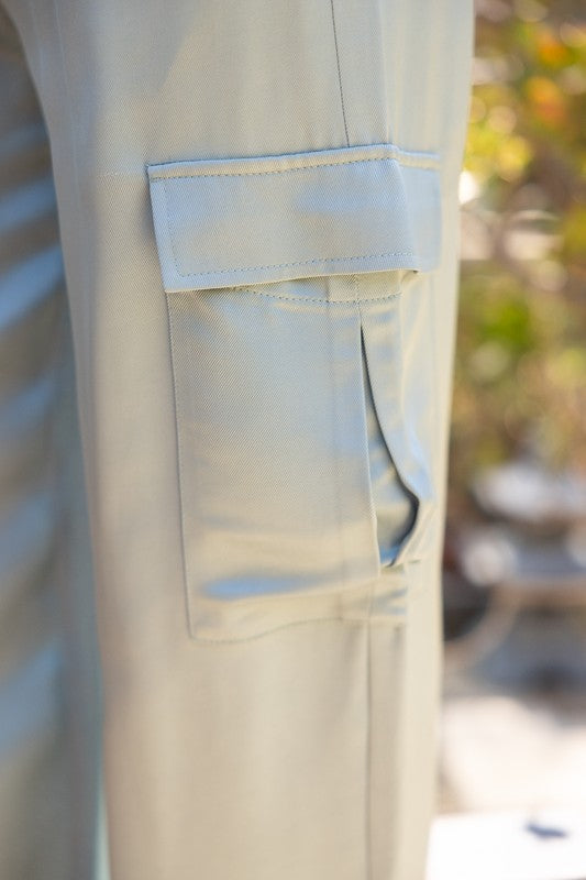 BANDED SATIN JOGGER PANTS--MINT