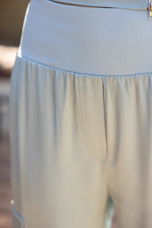 BANDED SATIN JOGGER PANTS--MINT