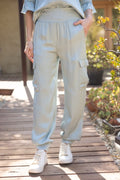 BANDED SATIN JOGGER PANTS--MINT