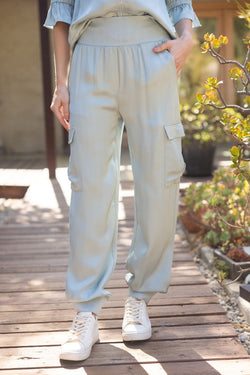 BANDED SATIN JOGGER PANTS--MINT