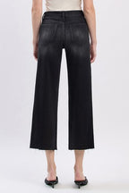 VERVET HIGH RISE RAW HEM CROP SLIM WIDE JEANS--BLACK