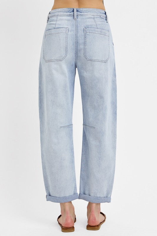 RISEN MID RISE BARREL RELAXED JEANS--LIGHT WASH