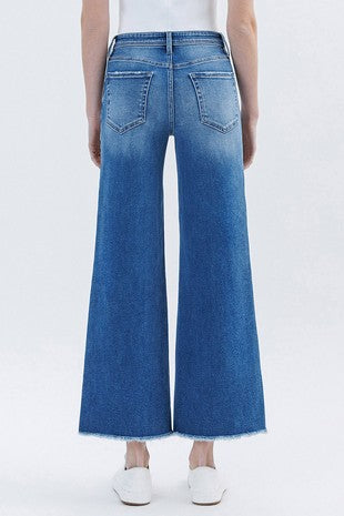 LOVERET HIGH RISE RAW HEM WIDE LEG JEANS