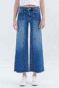 LOVERET HIGH RISE RAW HEM WIDE LEG JEANS
