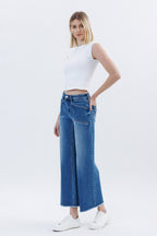 LOVERET HIGH RISE RAW HEM WIDE LEG JEANS