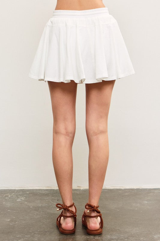 ELASTIC WAIST TIE FRONT SKORT--WHITE