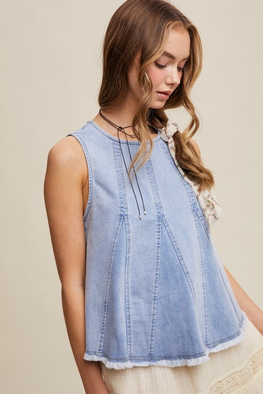 DENIM FLARE PEPLUM TOP