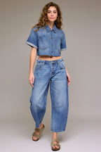 HIDDEN SAMMIE CROP BARREL JEANS--MEDIUM WASH