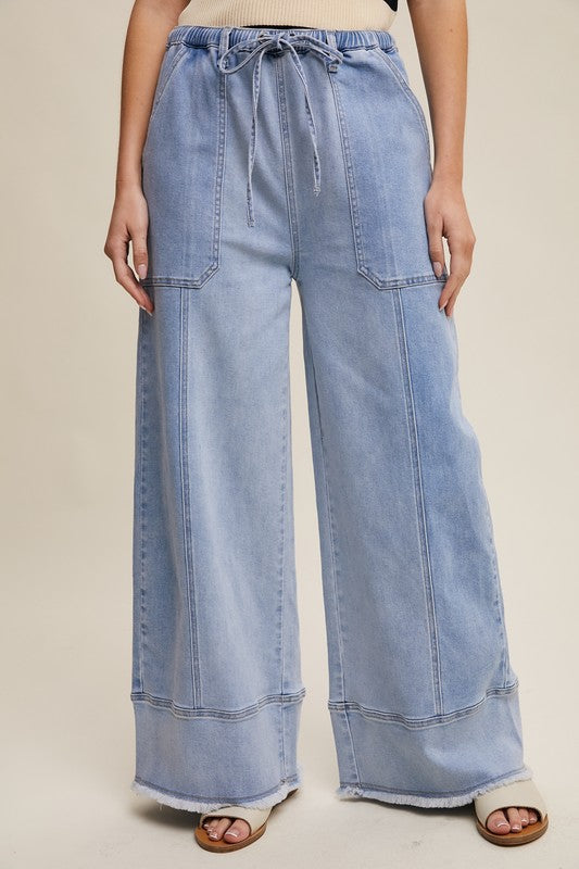 RELAXED WIDE LEG DENIM PANTS