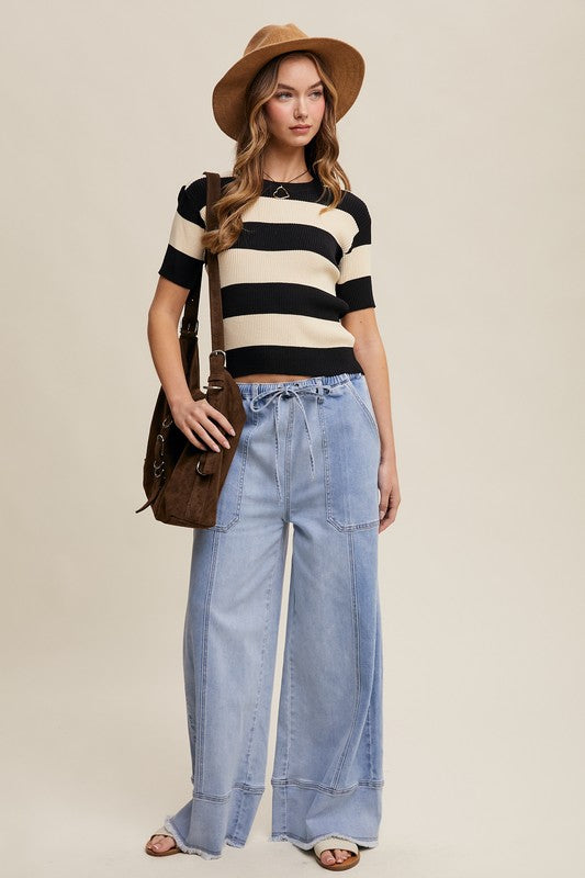 RELAXED WIDE LEG DENIM PANTS