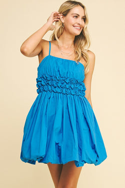 BUBBLE HEMLINE DRESS--BLUE