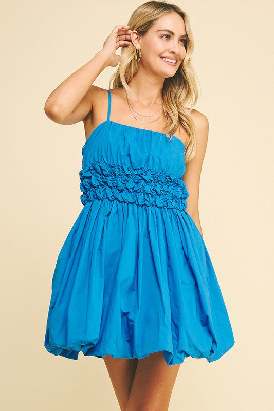 BUBBLE HEMLINE DRESS--BLUE
