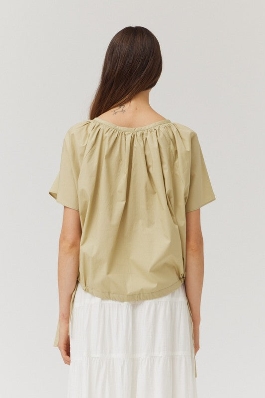 SIDE TIE WIDE SLEEVE TOP--PISTACHIO