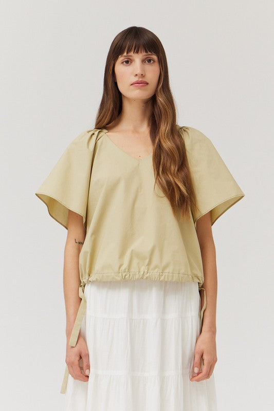 SIDE TIE WIDE SLEEVE TOP--PISTACHIO
