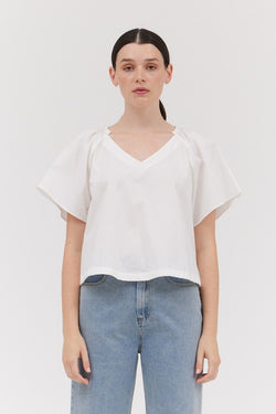 SIDE TIE WIDE SLEEVE TOP--WHITE