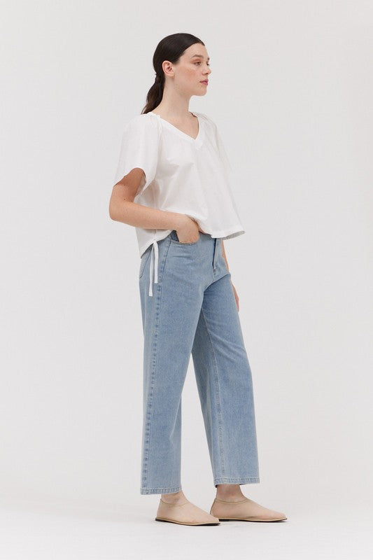 SIDE TIE WIDE SLEEVE TOP--WHITE