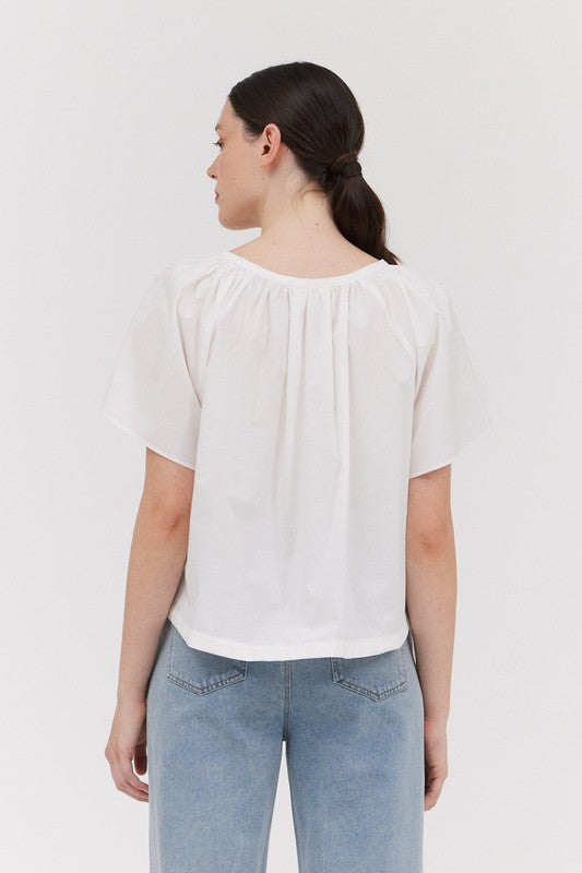 SIDE TIE WIDE SLEEVE TOP--WHITE