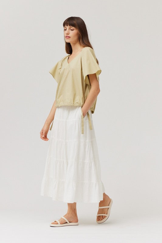 SIDE TIE WIDE SLEEVE TOP--PISTACHIO