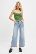 RISEN TUMMY CONTROL HIGH RISE CROP WIDE JEANS--LIGHT