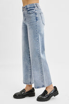 RISEN TUMMY CONTROL HIGH RISE CROP WIDE JEANS--LIGHT