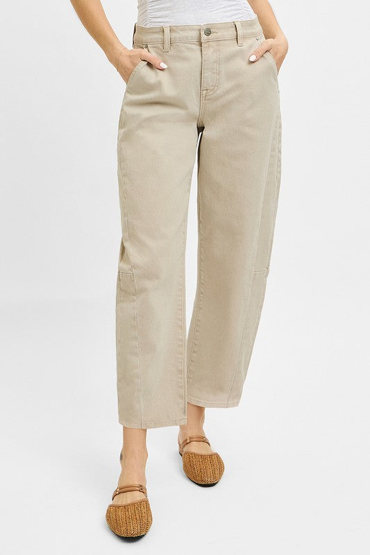 RISEN HIGH RISE RELAXED BARREL PANTS--ALMOND